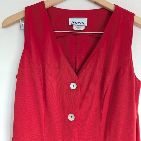 Vintage Red Shirt Dress, Sleeveless Mother of Pearl Buttons, Flouncy Dress - Picture 4 of 8